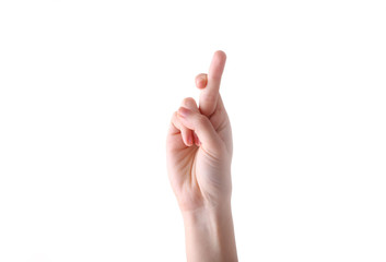 Female hand gesture isolated on a white background