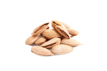 Group of almonds isolated on white background