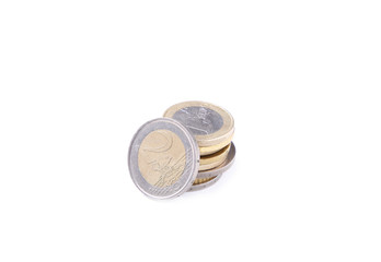Stack of euro coins on white background