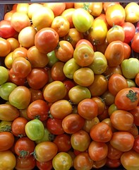 Tomatoes are sold in the market for selling fruits and vegetables.4