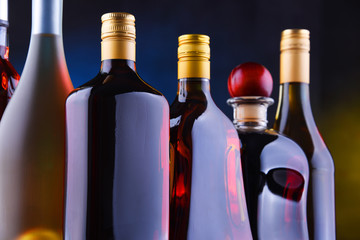 Bottles of assorted alcoholic beverages.