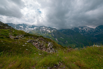 Swiss mountains before storm clouds