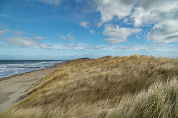View from Dunes towards Domburg Beach with awesome Sky / Netherlands