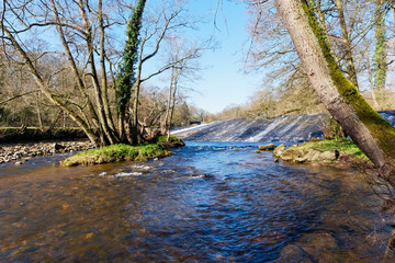 Calver Weir, on the River Derent in Hope Valley, Derbyshire Peak District