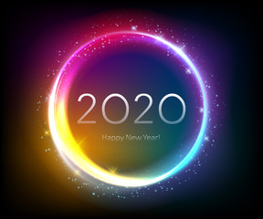 Colorful glow 2020 new year vector illustration.