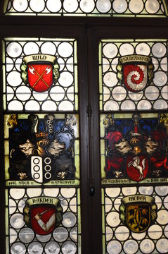 Glass window in a bavarian church picture of knights