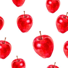 Watercolor hand drawn apples isolated seamless pattern.