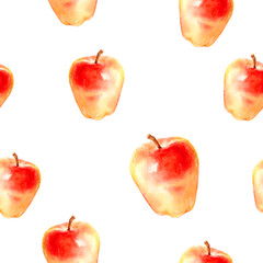 Fototapeta na wymiar Watercolor hand drawn apples isolated seamless pattern.