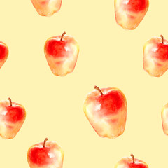 Watercolor hand drawn apples isolated seamless pattern.