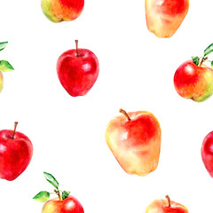 Watercolor hand drawn apples isolated seamless pattern.