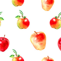 Watercolor hand drawn apples isolated seamless pattern.