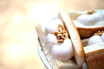 Thai sweet dessert. Coconut ice cream with bread