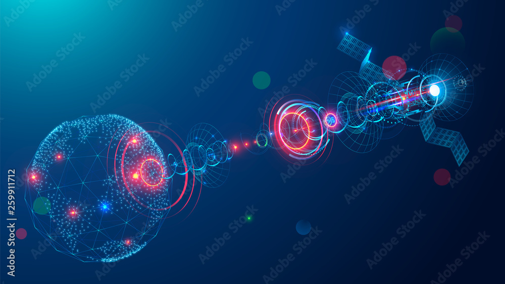 Leinwandbilder telecommunications satellite broadcasting a abstract signal in space earth. communication satellite 
