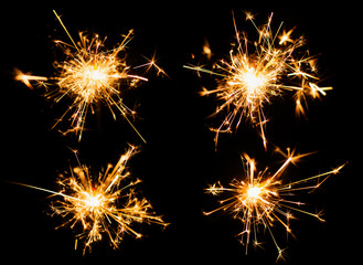 Sparkler burn set isolated on black background with clipping path