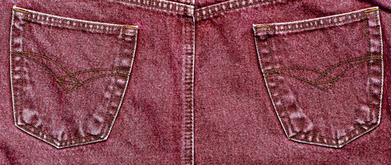 Naklejka premium Red Jeans back pocket texture.