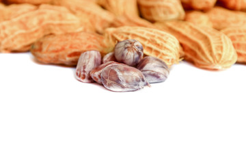 peanut group. nuts close up on white background