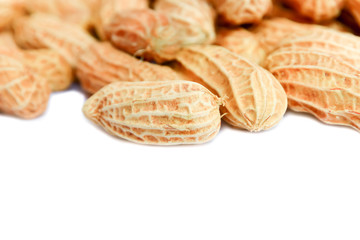 peanut group. nuts close up on white background