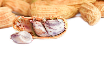 peanut group. nuts close up on white background
