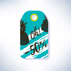 Summer sale label with hand drawn elements -50% off