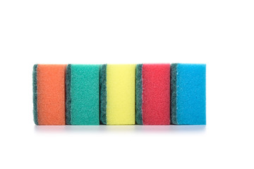 Fototapeta na wymiar Kitchen multi-colored sponge isolated on white background. The concept of cleanliness and health. Copy space