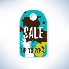 Summer sale label with hand drawn elements. Up to 70%