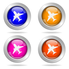 Set of round color icons. Aircraft icon