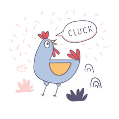 Cute cartoon rooster with love emoji doodle 