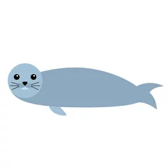 Foto op Canvas blue baby seal flat illustration on white © lkeskinen