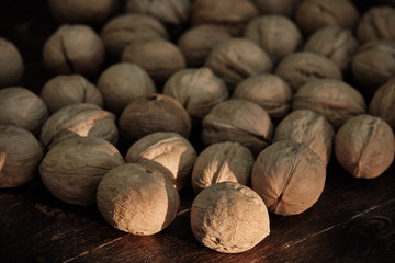 nuts on a wooden table