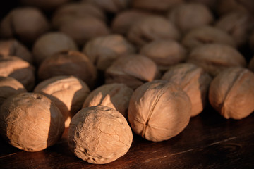 nuts on a wooden table