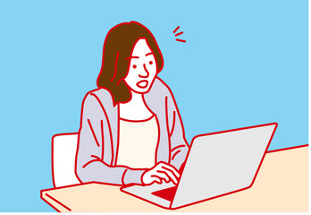 ノートパソコンで仕事をする女性　驚き