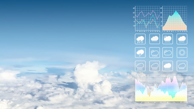 Weather forecast presentation report background with beautiful Blue sky white clouds aerial view from aircraft.