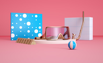 Diver Snorkeling Flippers concept Fresh still life holiday illustration Colorful beauty swimming pool abstract theme 3d render illustration Summer vacation composition © Lev