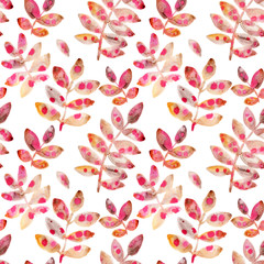 Hand painted watercolor seamless pattern with lovely leaves isolated on white 