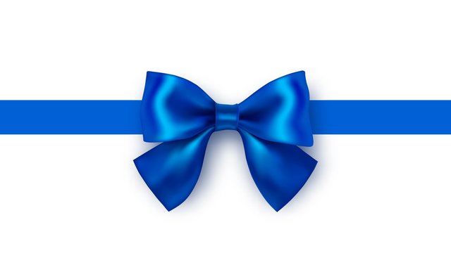Beautiful blue bow isolated on white background. Vector decoration.