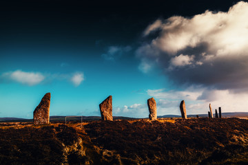 Ring of Brodgar - Stones at Neolithic site, Orkney Islands, Scotland