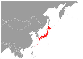 Japan map on gray base