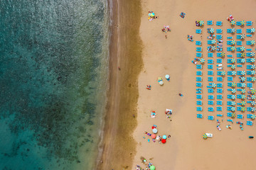 Fototapeta na wymiar Aerial photo of summer beach and ocean. Gran Canaria island 