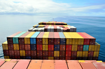 Container ship at sea. - obrazy, fototapety, plakaty