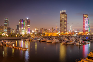 Skyline of Kuwait City at evening