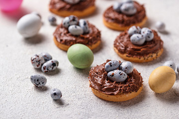 Easter  cookies in shape of nest with eggs