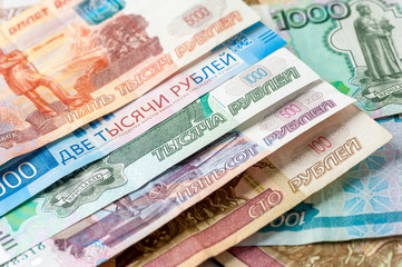 Fototapeta na wymiar Different russian rubles background.