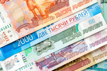 Fototapeta na wymiar Different russian rubles background.