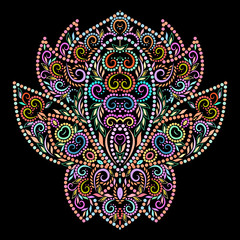 Lotus  design. Colorful floral  dot pattern. Vector print with  decorative beads for jewelry, embroidery,  women's clothing.
