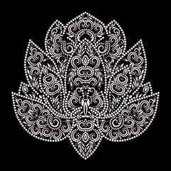Lotus  design. Black and white floral  dot pattern. Vector print with  decorative elements for embroidery, for women's clothing.