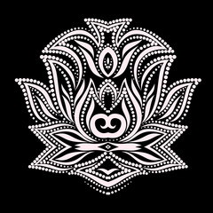 Lotus  design. Black and white floral  dot pattern. Vector print with  decorative elements for embroidery, for women's clothing.