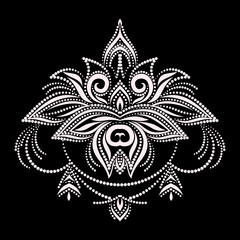 Lotus  design. Black and white floral  dot pattern. Vector print with  decorative elements for embroidery, for women's clothing.