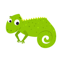 Cute cartoon chameleon vector illustration.