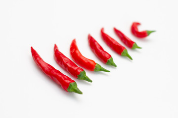 Group of red hot chili peppers on a white background. isolated