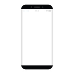 Black smartphone with blank white screen and menu on it, vector icon. Smartphone front view with screen.
